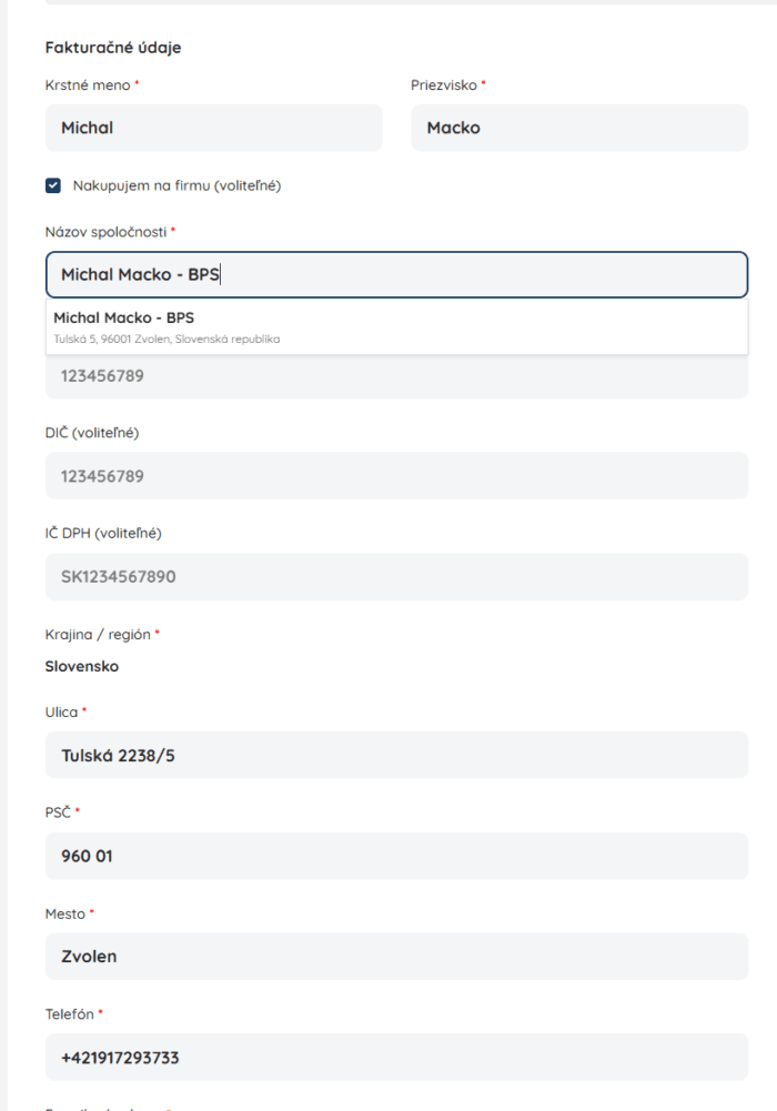 Swiftyper Automatické dopĺňanie firemných údajov pre WooCommerce