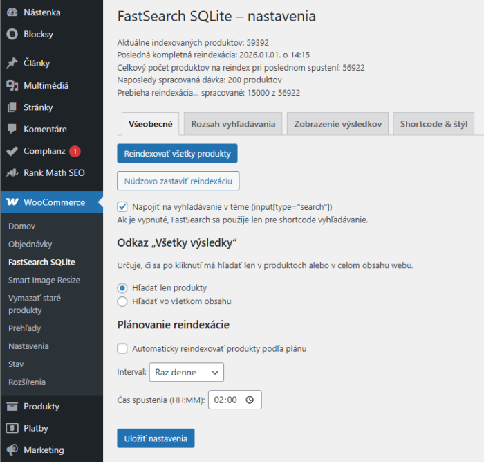 FastSearch SQLite – ultra rýchle vyhľadávanie produktov pre WooCommerce