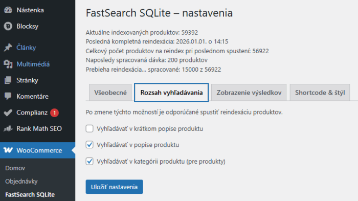 FastSearch SQLite – ultra rýchle vyhľadávanie produktov pre WooCommerce
