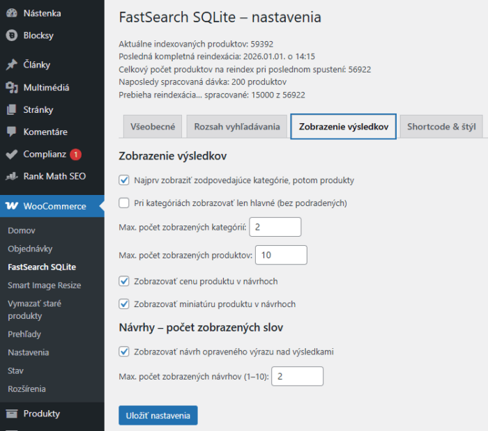 FastSearch SQLite – ultra rýchle vyhľadávanie produktov pre WooCommerce