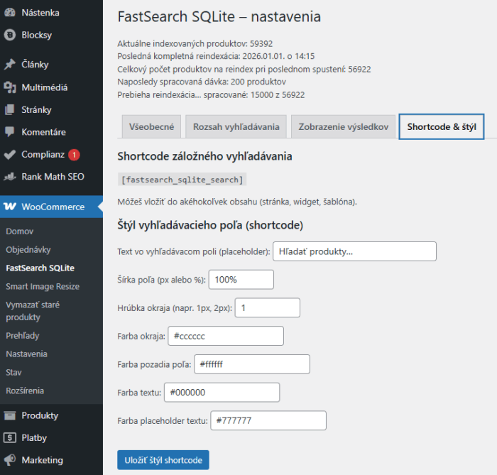 FastSearch SQLite – ultra rýchle vyhľadávanie produktov pre WooCommerce