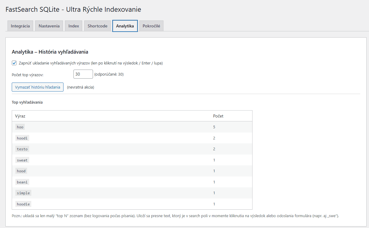 FastSearch SQLite – ultra rýchle vyhľadávanie produktov pre WooCommerce 10 Snimka obrazovky 2026 01 23 143854