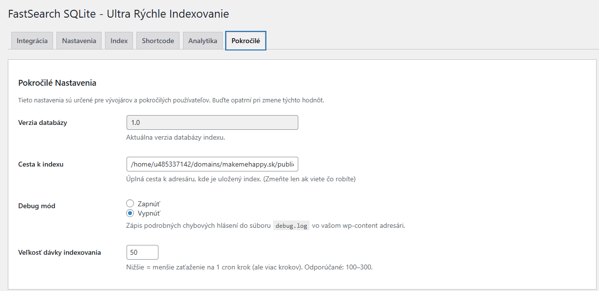 FastSearch SQLite – ultra rýchle vyhľadávanie produktov pre WooCommerce 11 Snimka obrazovky 2026 01 23 143925