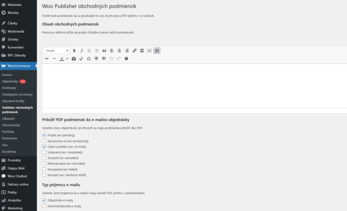 Publikovanie obchodných podmienok pre WooCommerce
